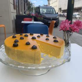 homemade cake in Frania Cafe, yummy mango sweets