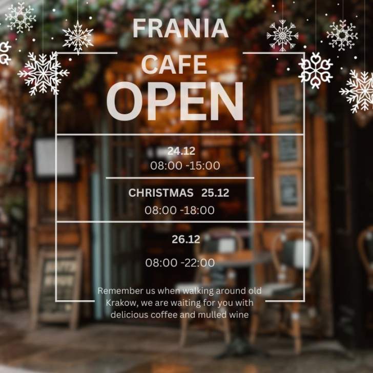 Frania Cafe opening hours during Christmas